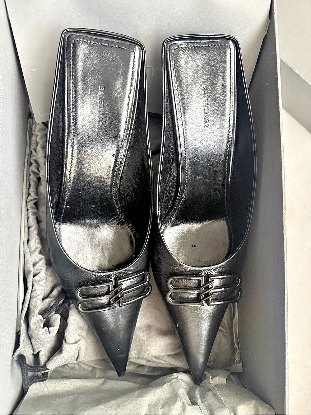 Balenciaga Square Knife BB Mules Pointed-Toe Black US 7.5